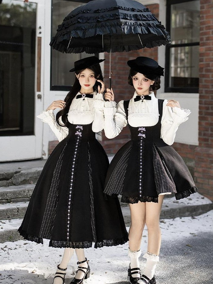 With PUJI Black White Lace Hem Bustier Lolita Women's Full Coordination Sets