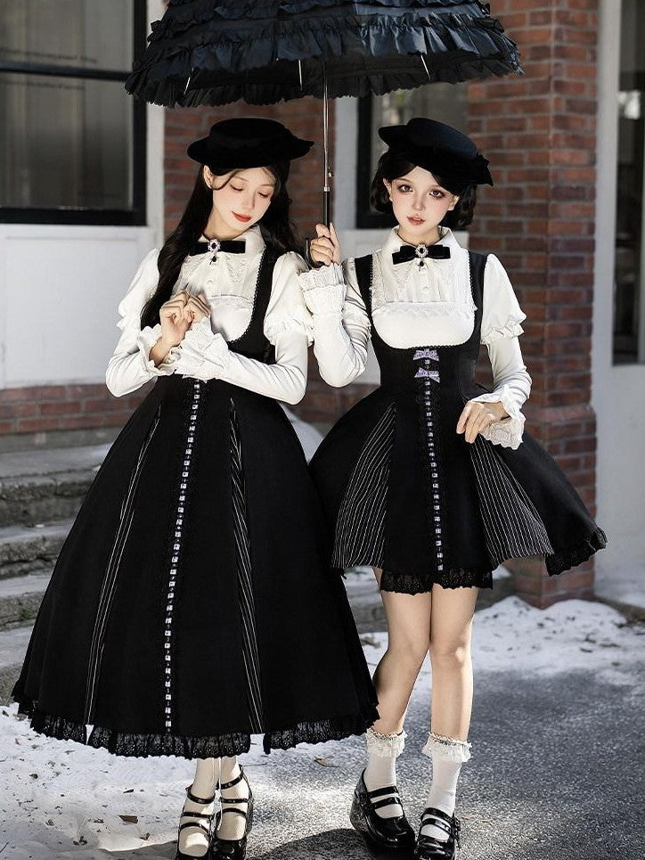 With PUJI Black White Lace Hem Bustier Lolita Women's Full Coordination Sets