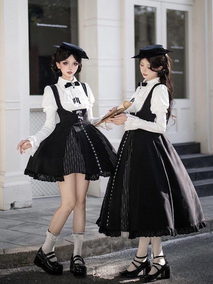 With PUJI Black White Lace Hem Bustier Lolita Women's Full Coordination Sets