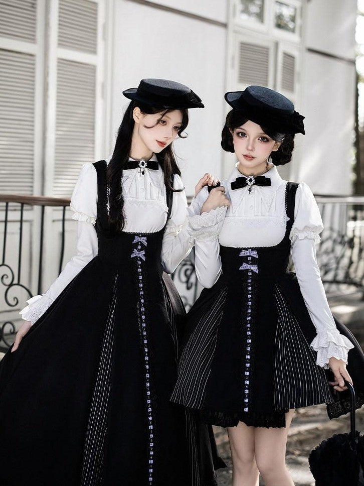 With PUJI Black White Lace Hem Bustier Lolita Women's Full Coordination Sets