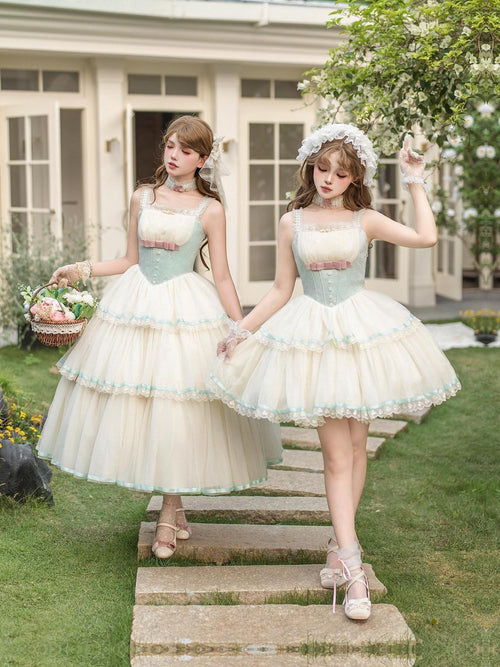With PUJI Boned Adjustable Straps Twin Lolita Women's Jsk / Jumper Skirts