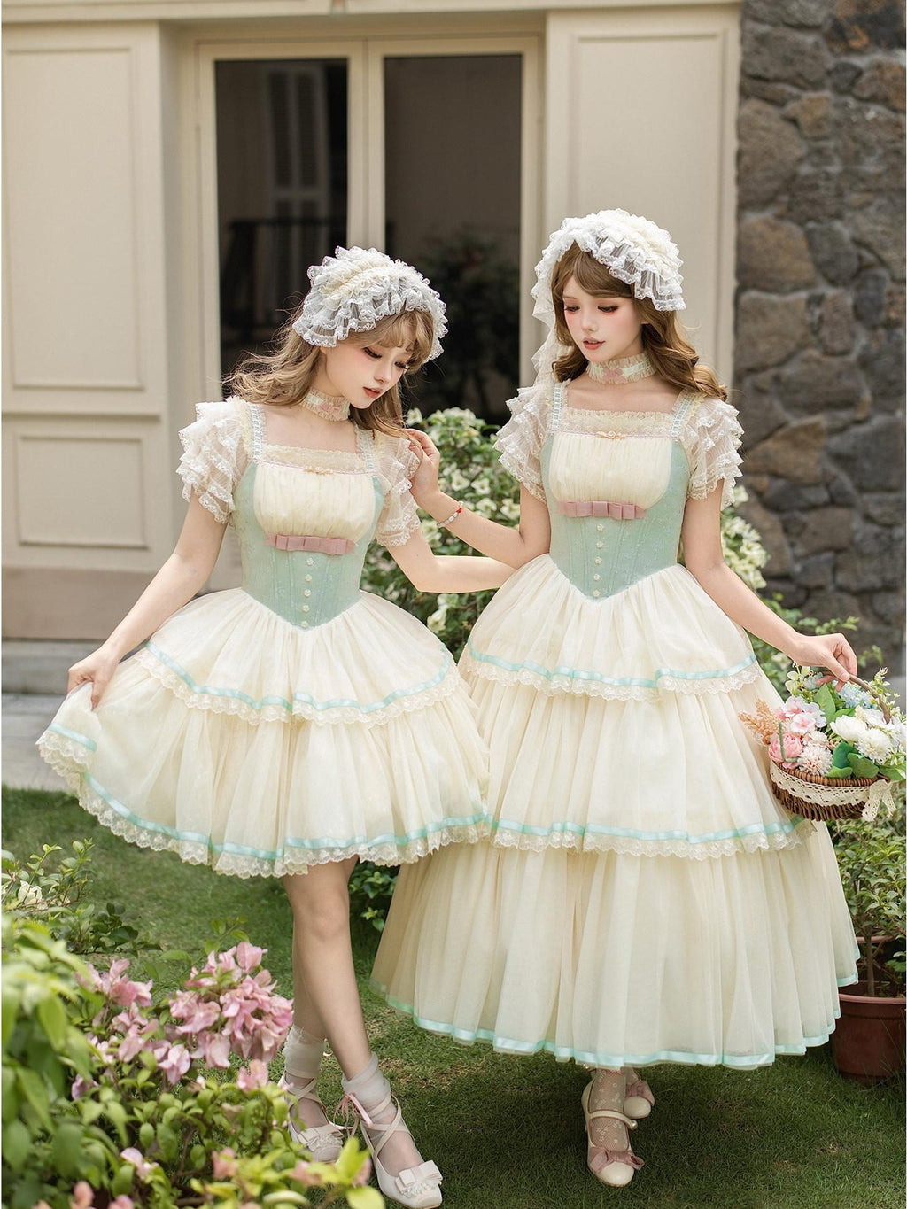 With PUJI Boned Adjustable Straps Twin Lolita Women's Jsk / Jumper Skirts