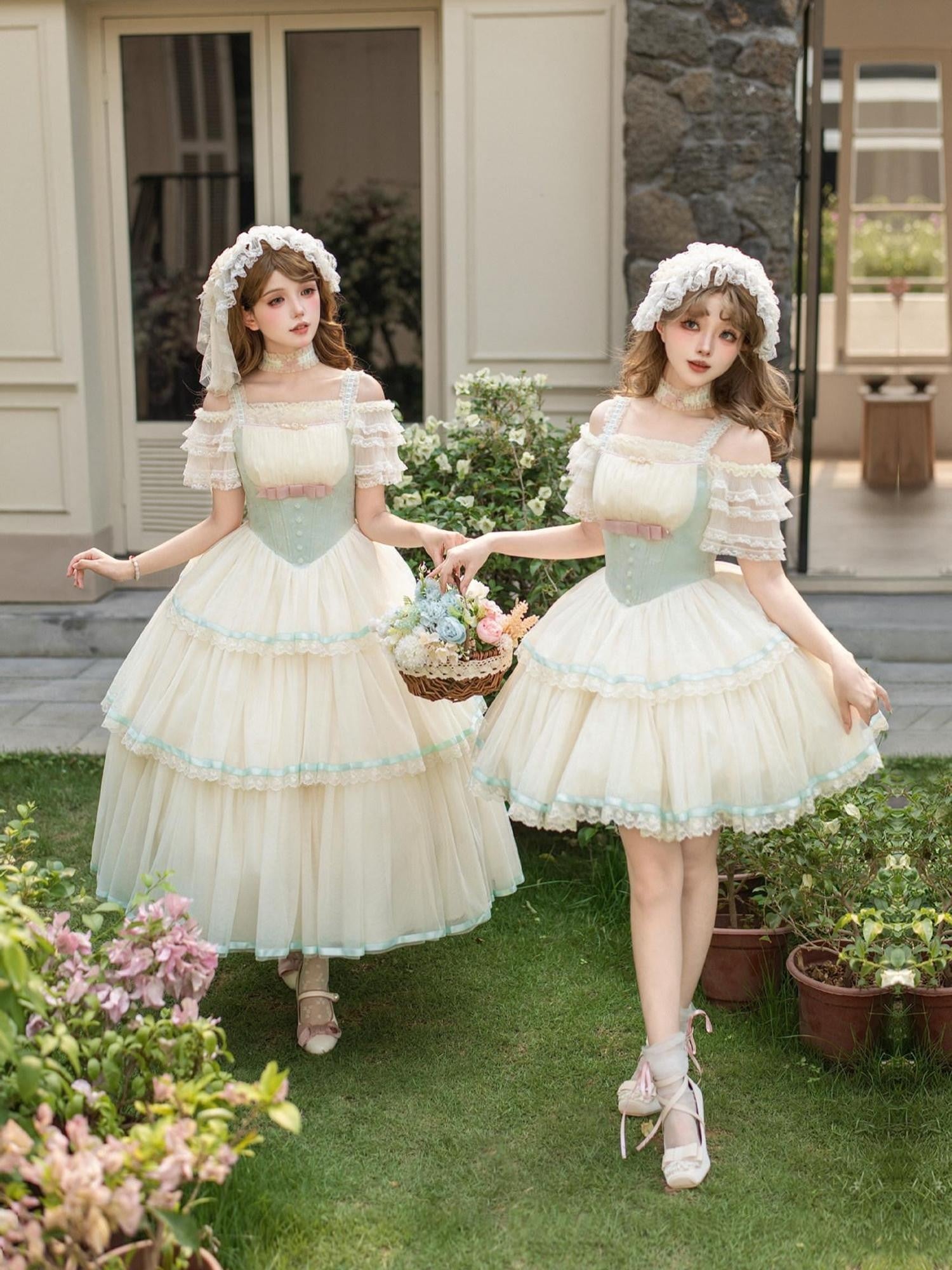 With PUJI Boned Adjustable Straps Twin Lolita Women's Jsk / Jumper Skirts