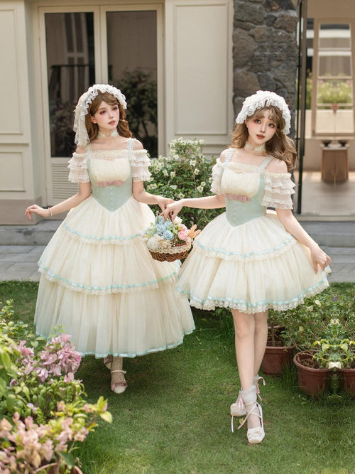 With PUJI Boned Adjustable Straps Twin Lolita Women's Jsk / Jumper Skirts
