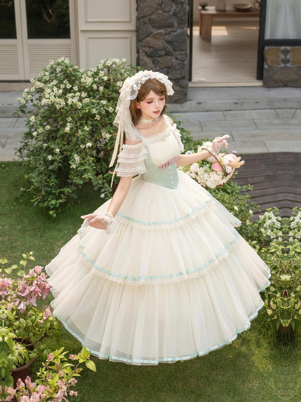 With PUJI Boned Adjustable Straps Twin Lolita Women's Jsk / Jumper Skirts