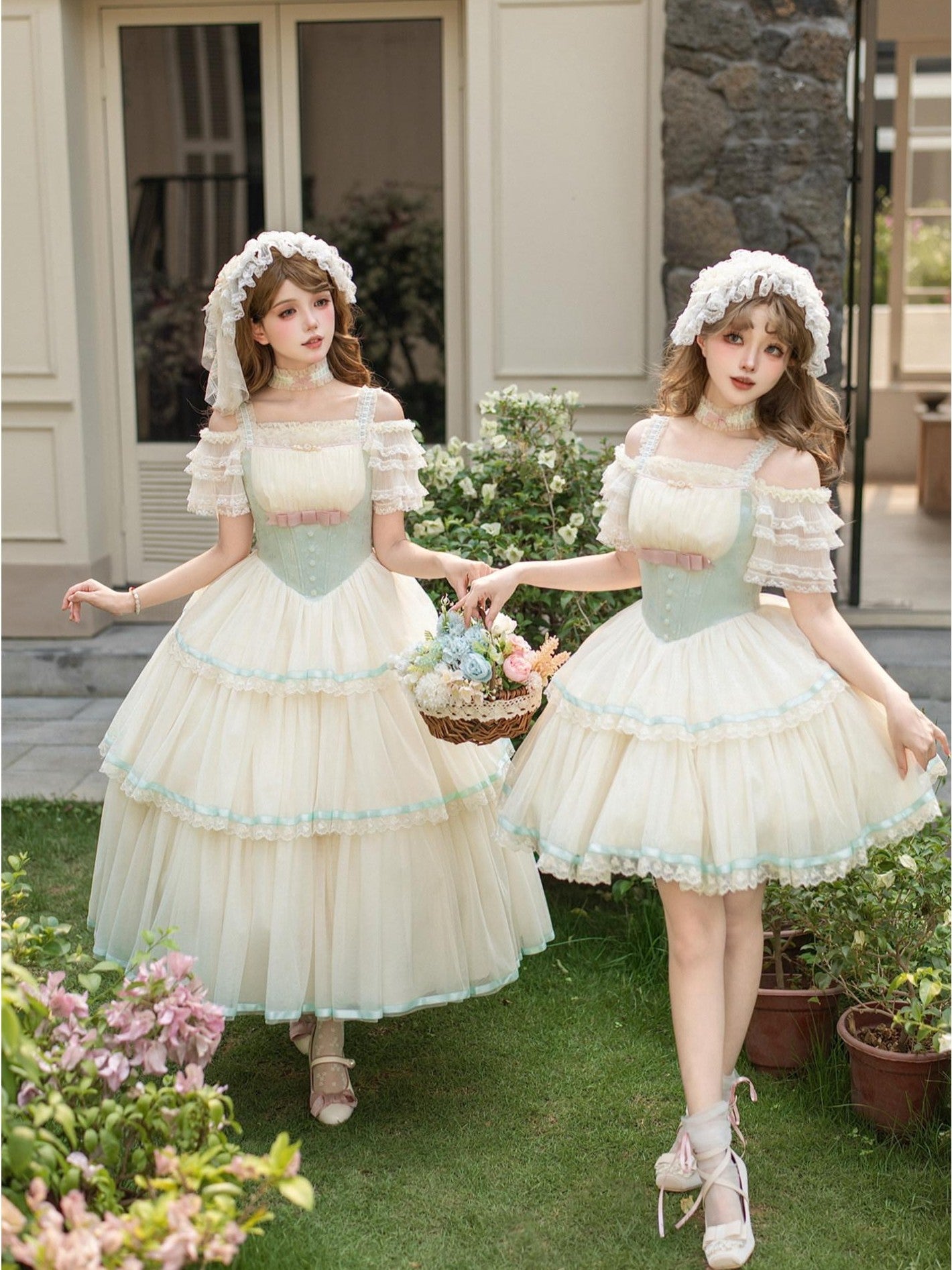 With PUJI Boned Adjustable Straps Twin Lolita Women's Jsk / Jumper Skirts