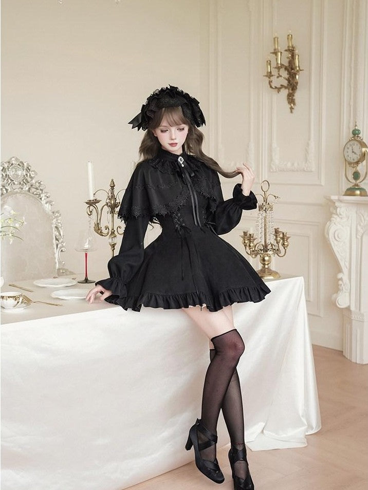 With PUJI Bow Brooch Faux Two Piece Shawl Mermaid Women's Short Hem Long Sleeve Op