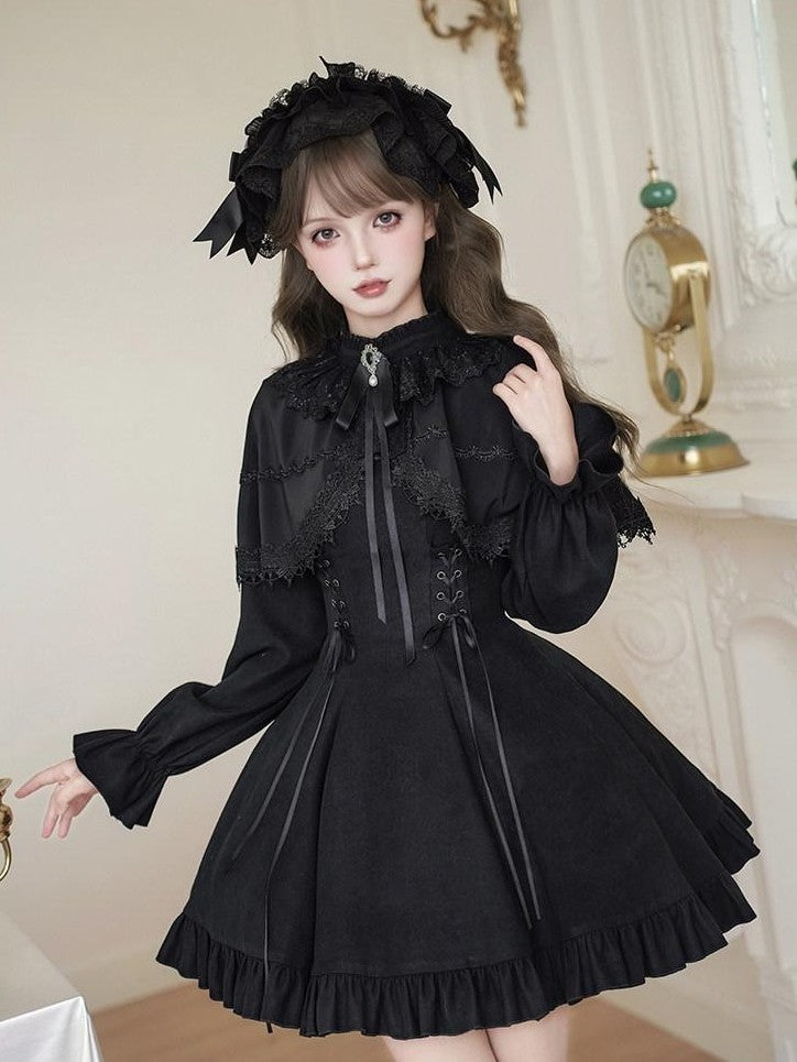 With PUJI Bow Brooch Faux Two Piece Shawl Mermaid Women's Short Hem Long Sleeve Op