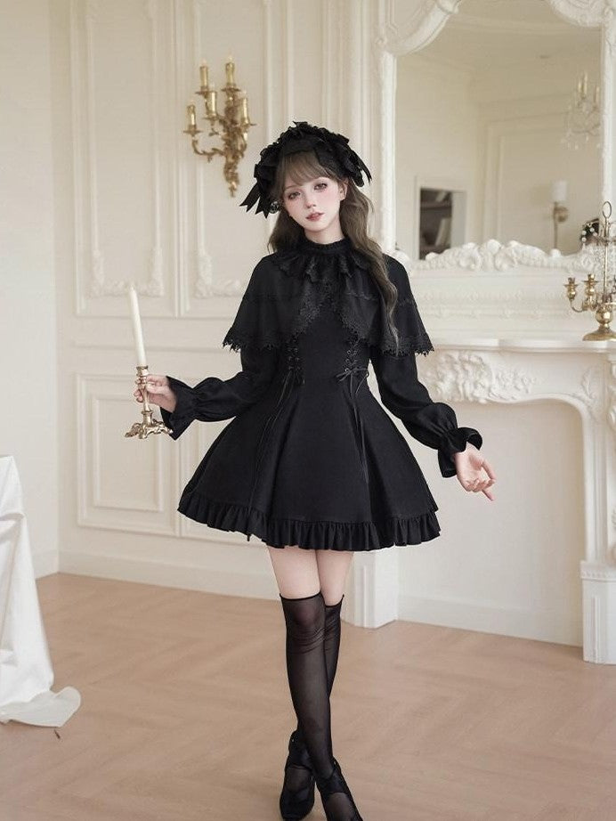 With PUJI Bow Brooch Faux Two Piece Shawl Mermaid Women's Short Hem Long Sleeve Op