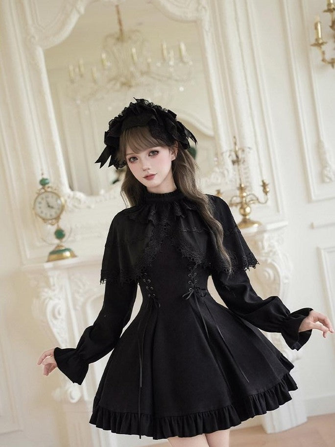 With PUJI Bow Brooch Faux Two Piece Shawl Mermaid Women's Short Hem Long Sleeve Op