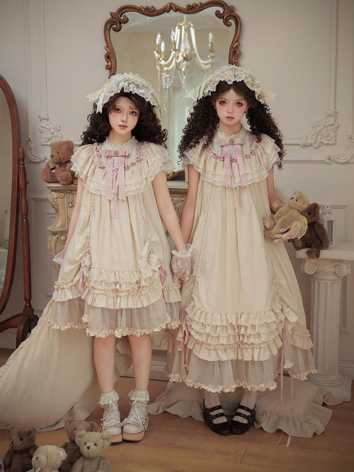With PUJI Butterfly Bow Ruffle Drawstring Doll Women's Short Sleeve Op
