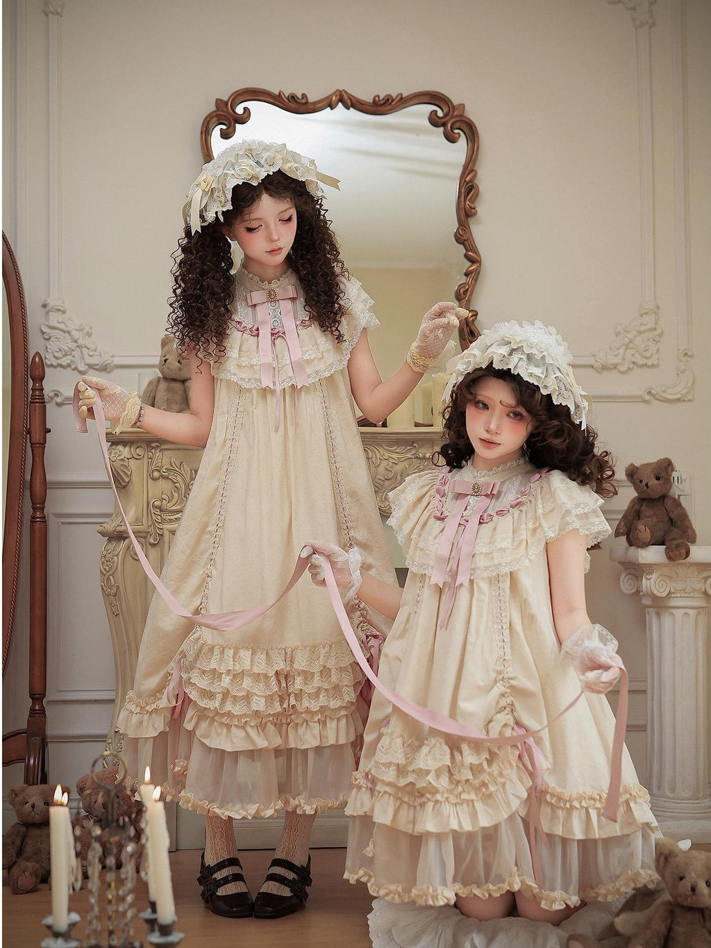 With PUJI Butterfly Bow Ruffle Drawstring Doll Women's Short Sleeve Op