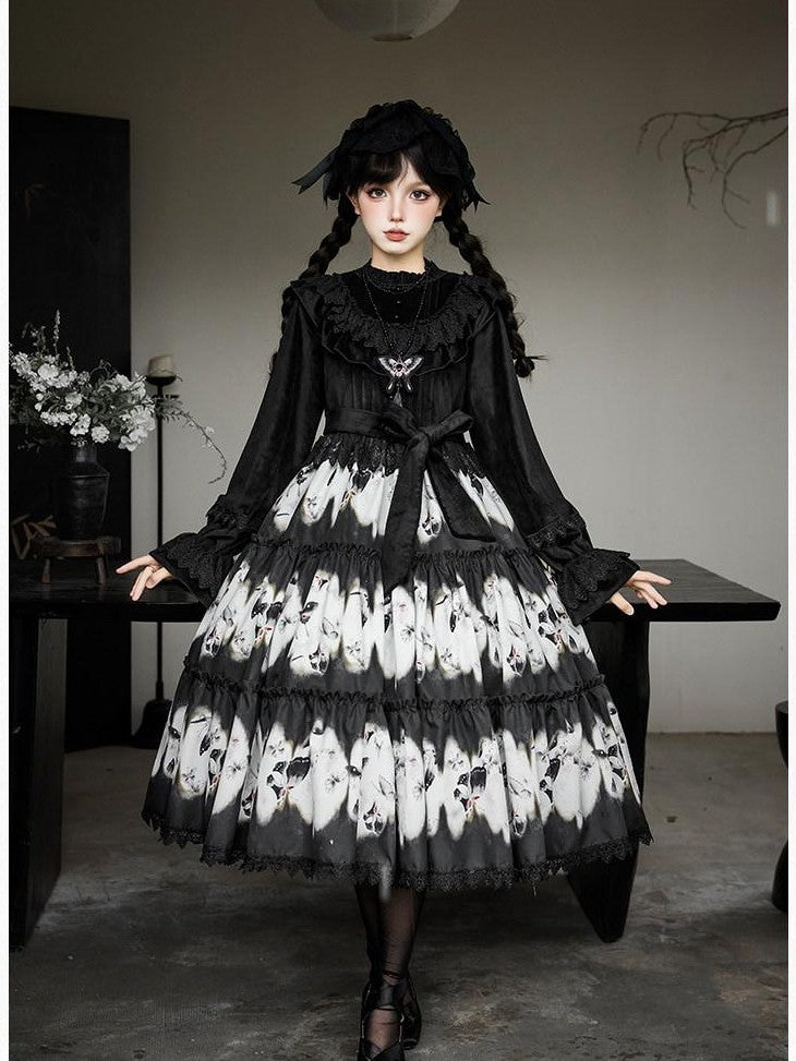 With PUJI Butterfly Print Two Tiered Flared Jsk Op Women's Full Coordination Sets