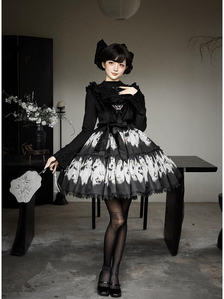 With PUJI Butterfly Print Two Tiered Flared Jsk Op Women's Full Coordination Sets