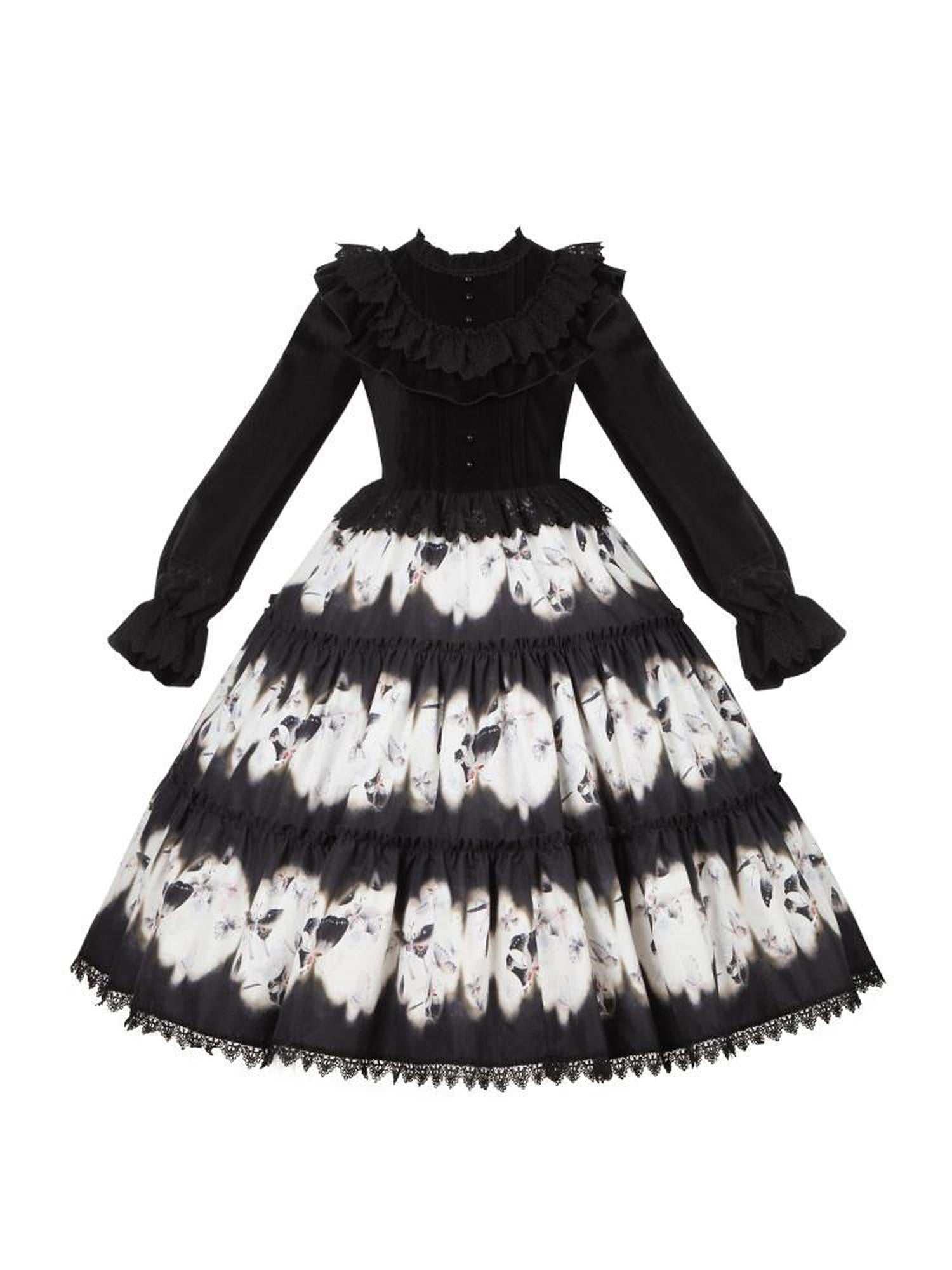 With PUJI Butterfly Print Two Tiered Flared Jsk Op Women's Full Coordination Sets