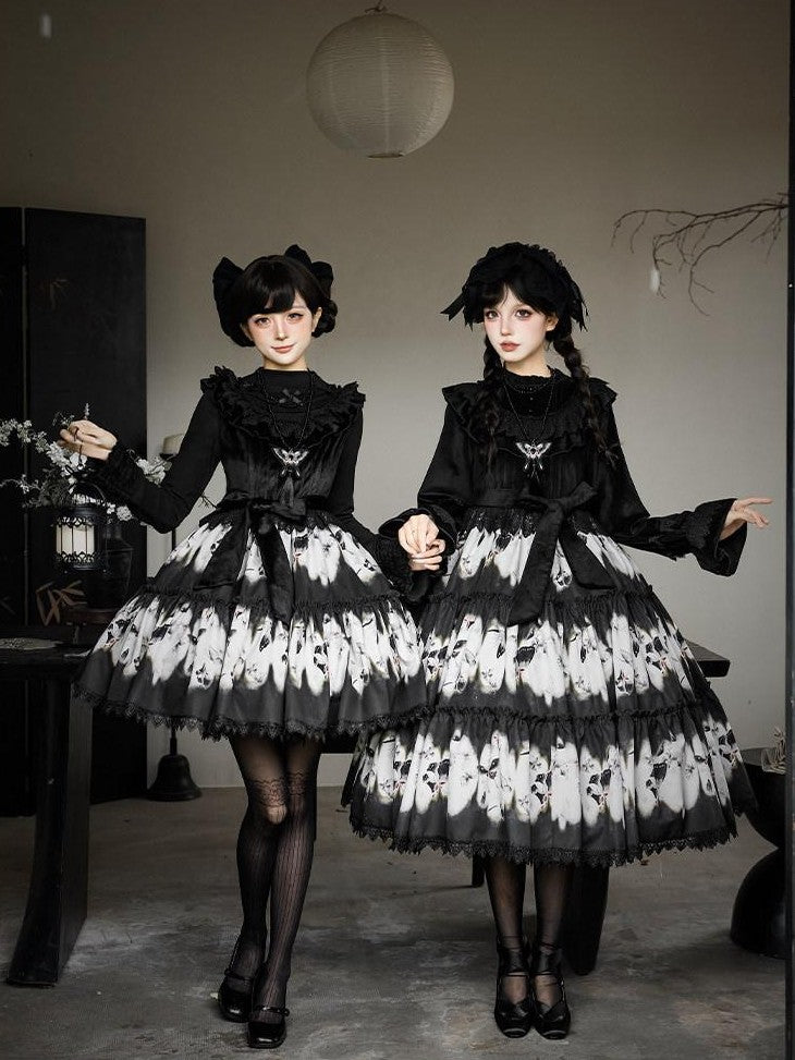 With PUJI Butterfly Print Two Tiered Flared Jsk Op Women's Full Coordination Sets