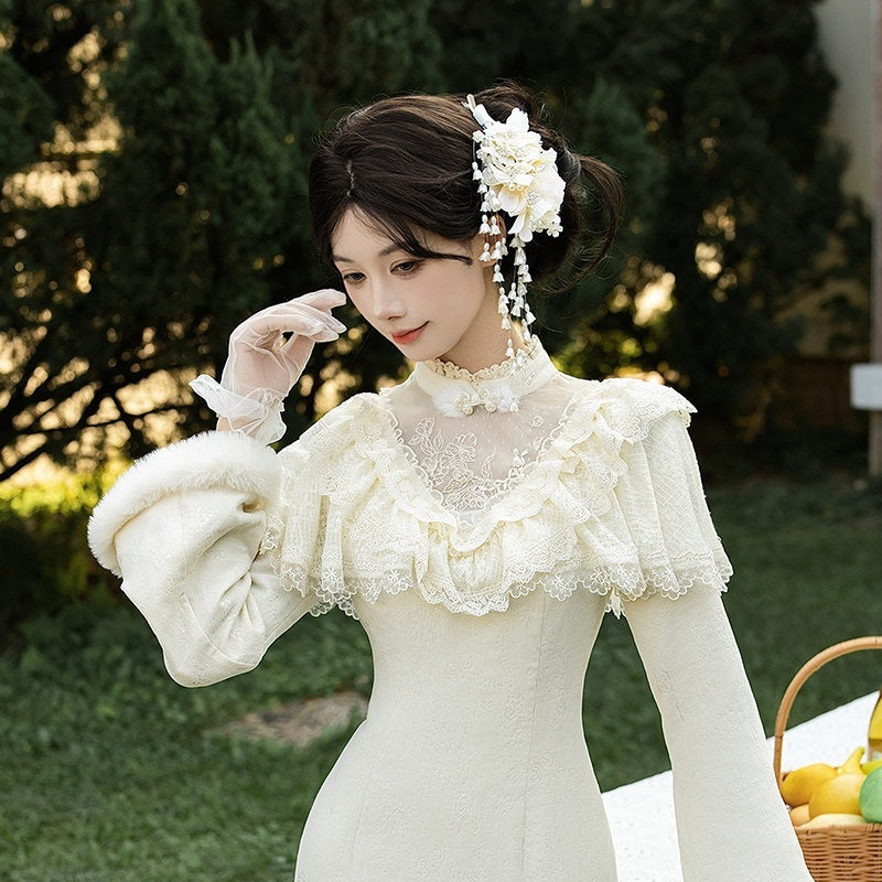 With_PUJI_Camellia_Embroidered_Faux_Two_Piece_Shawl_Fishtail_Qipao_Women's_Long_Sleeve_Op_1002424767075_MISSTT