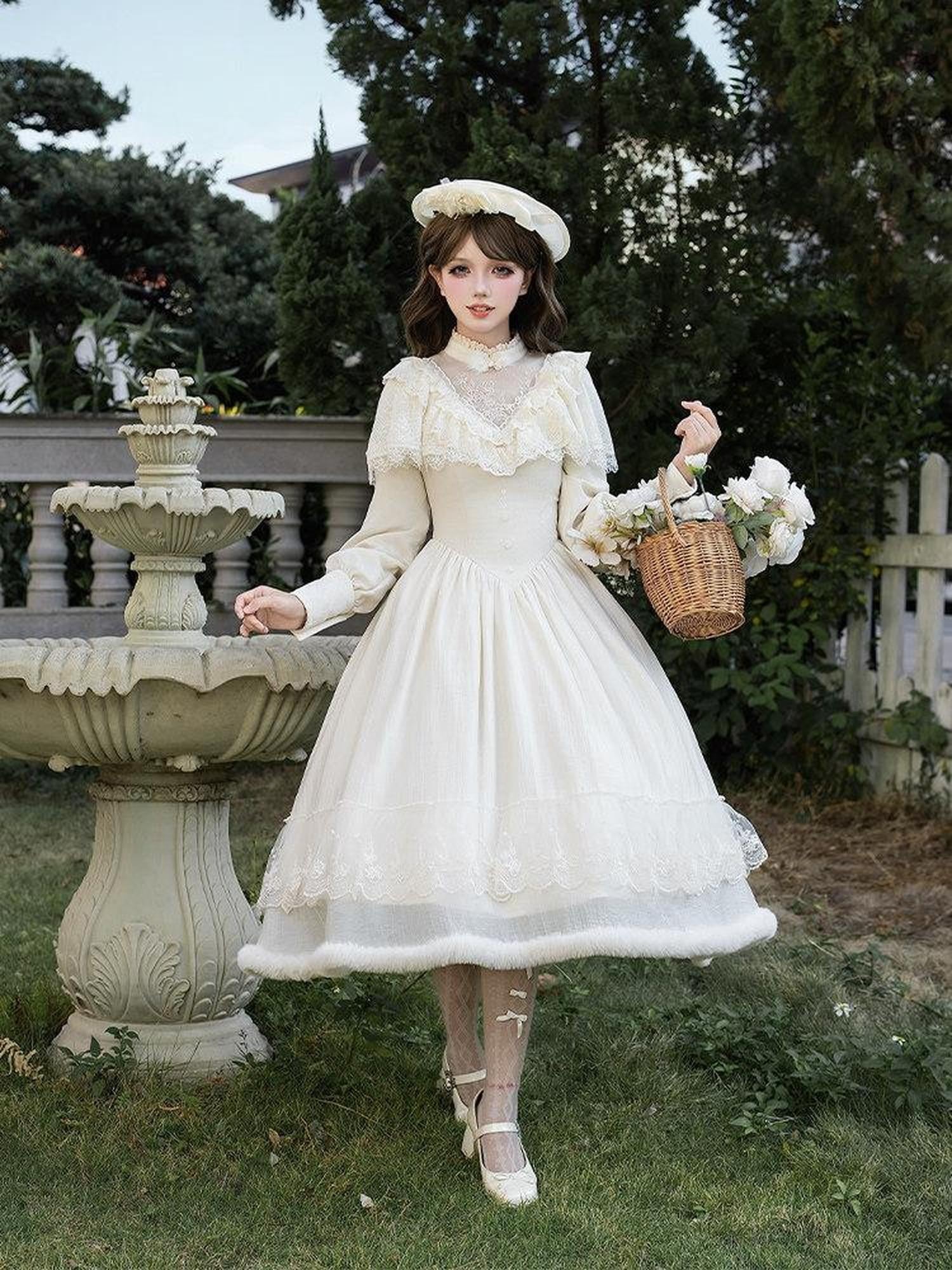 With PUJI Camellia Embroidered Faux Two Piece Shawl Fishtail Qipao Women's Long Sleeve Op