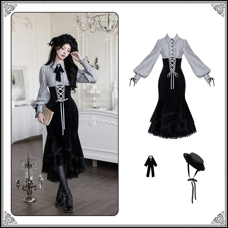 With_PUJI_Contrast_Faux_Two_Piece_Fishbone_Fishtail_Ruffle_Bow_Brooch_Women's_Op_Sets_1006950385848_MISSTT