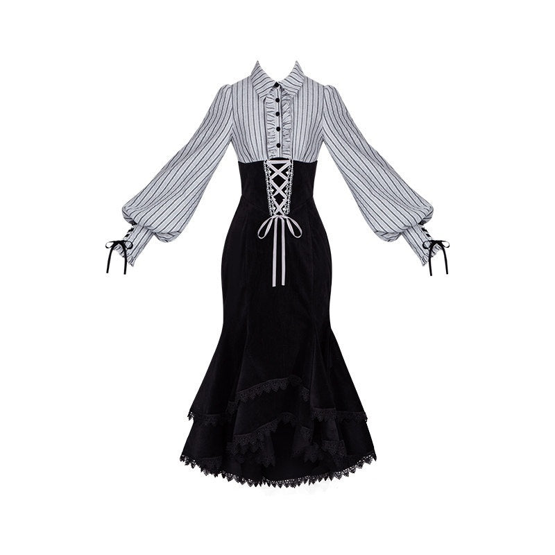 With_PUJI_Contrast_Faux_Two_Piece_Fishbone_Fishtail_Ruffle_Bow_Brooch_Women's_Op_Sets_1006950385848_MISSTT