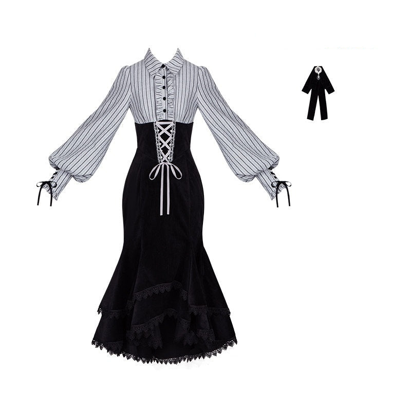With_PUJI_Contrast_Faux_Two_Piece_Fishbone_Fishtail_Ruffle_Bow_Brooch_Women's_Op_Sets_1006950385848_MISSTT
