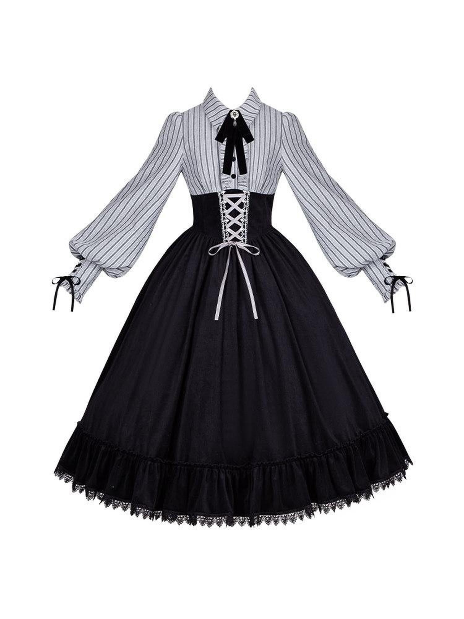 With PUJI Contrast Faux Two Piece Fishbone Fishtail Ruffle Bow Brooch Women's Op Sets