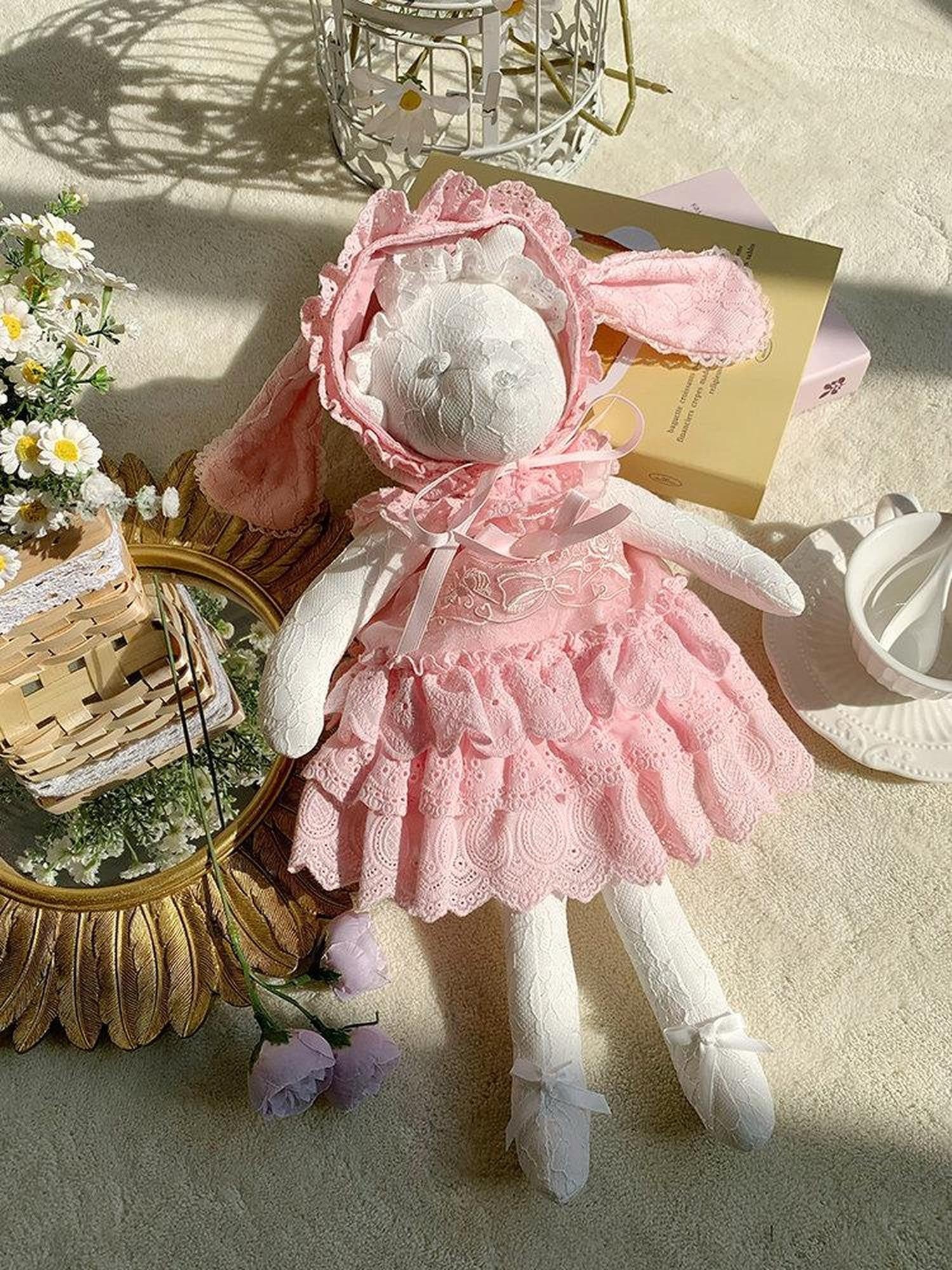 With PUJI Cute Plush Doll Removable Rabbit Hat And Outfit Women's Novelty Bags