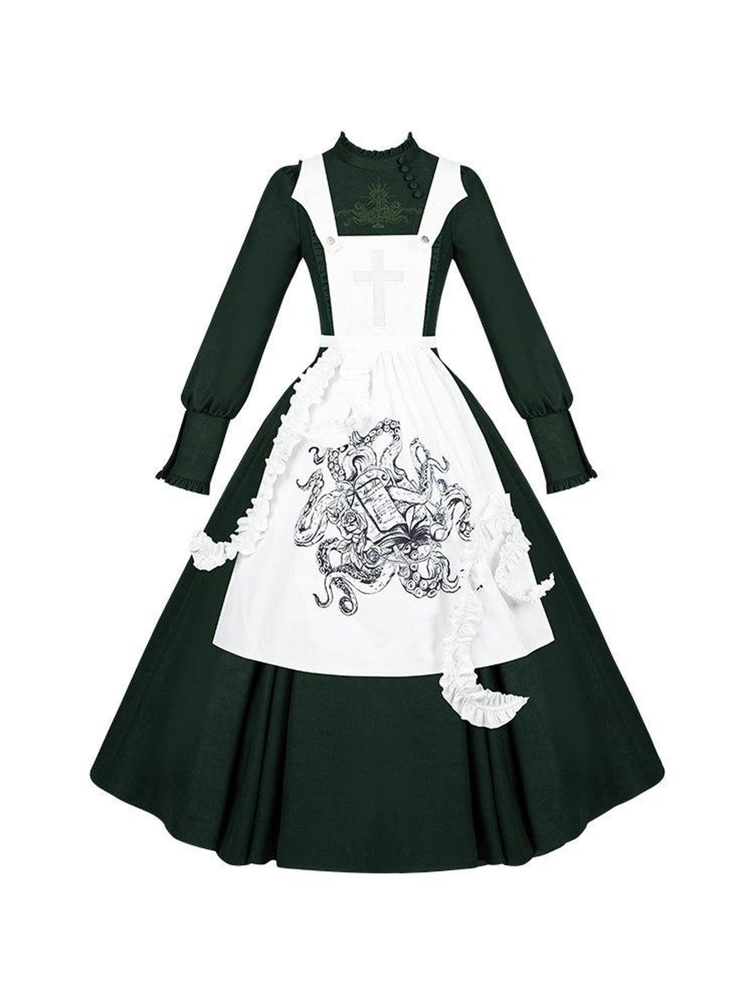 With PUJI Dark Gothic Embroidered Flared Skirt Women's Polyester Full Coordination Sets