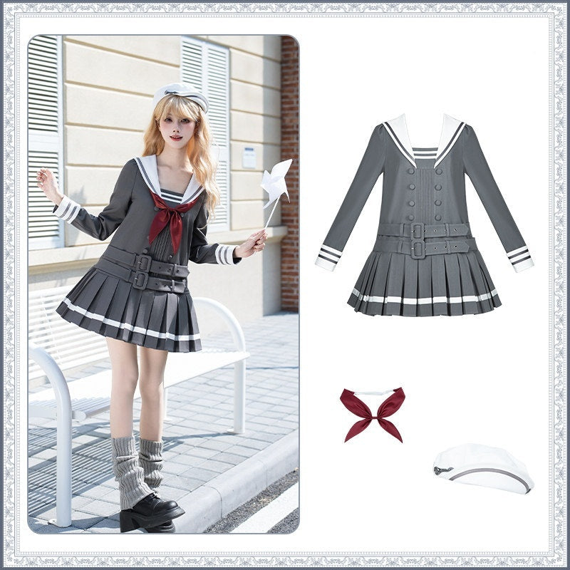 With_PUJI_Deep_Gray_Loose_Sailor_Collar_Pleated_Skirt_Women's_Long_Sleeve_Op_1027722123459_MISSTT