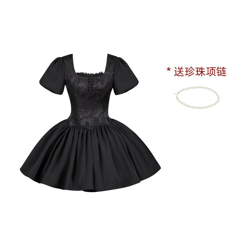 With_PUJI_Detachable_Sleeve_Faux_Collar_Square_Neck_Flare_Women's_Polyester_Short_Sleeve_Op_868662088974_MISSTT