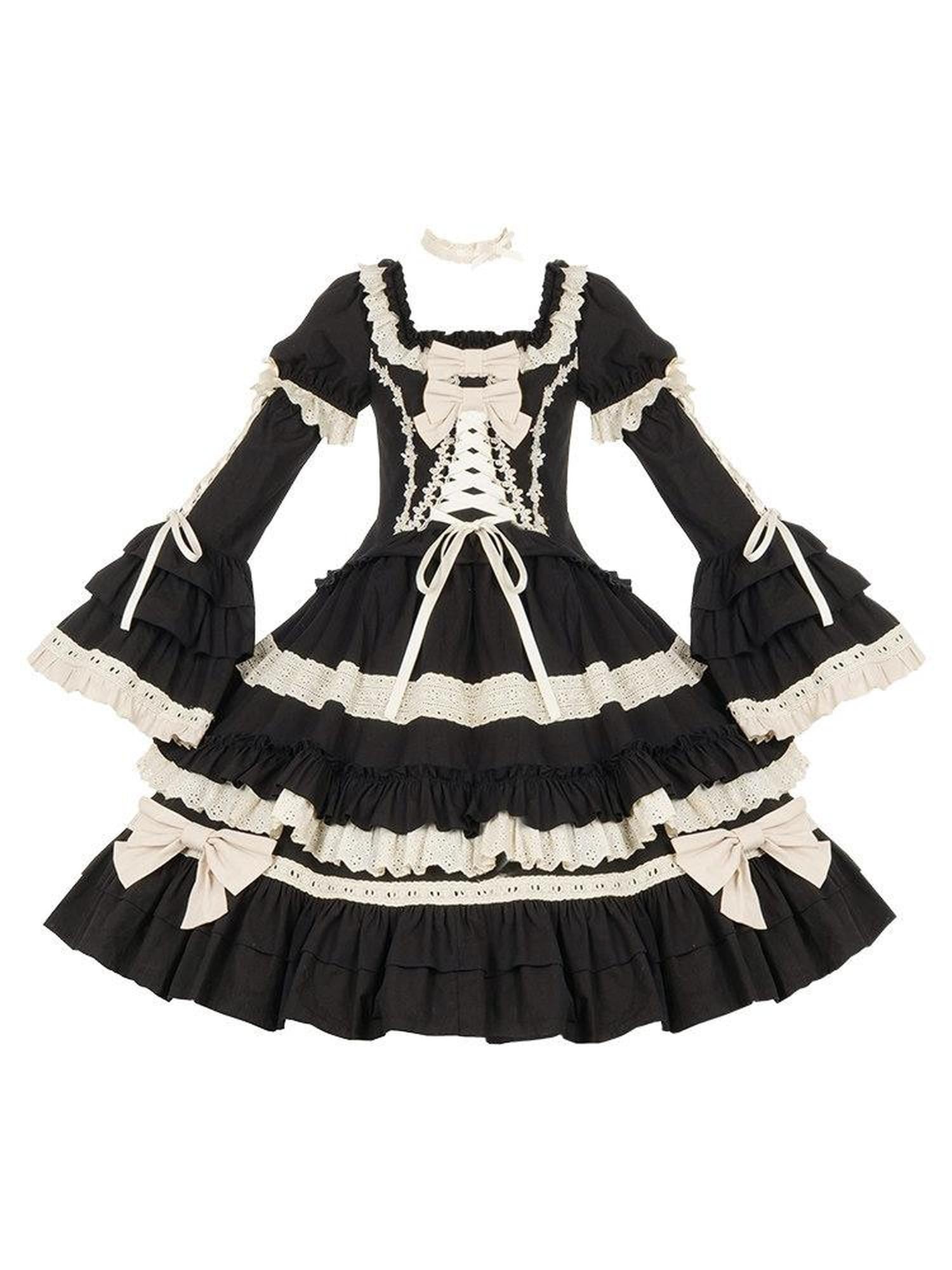 With PUJI Dolllike Lolita Detachable Sleeves Ruffle Hem Square Neck Women's Skirt Sets