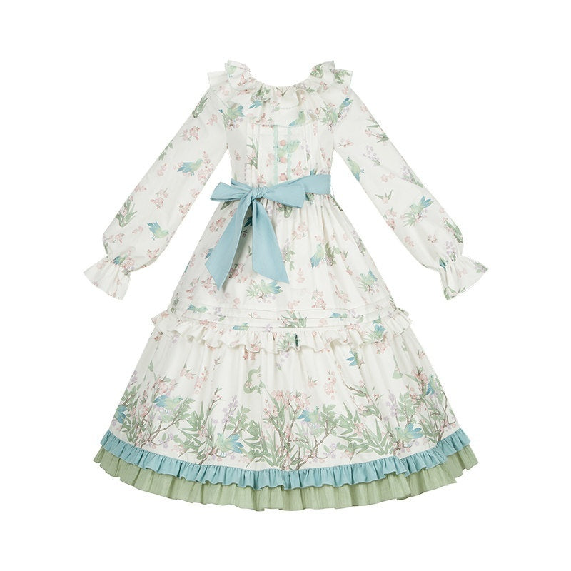 With_PUJI_Floral_Bird_Placement_Print_Ruffle_Hem_Women's_Polyester_Full_Coordination_Sets_985475604523_MISSTT