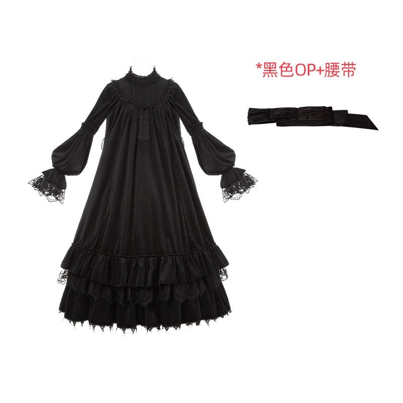With_PUJI_Goth_Doll_Rose_Embroidery_Drawstring_Hem_Faux_Collar_Bow_Women's_Long_Sleeve_Op_1011716798861_MISSTT