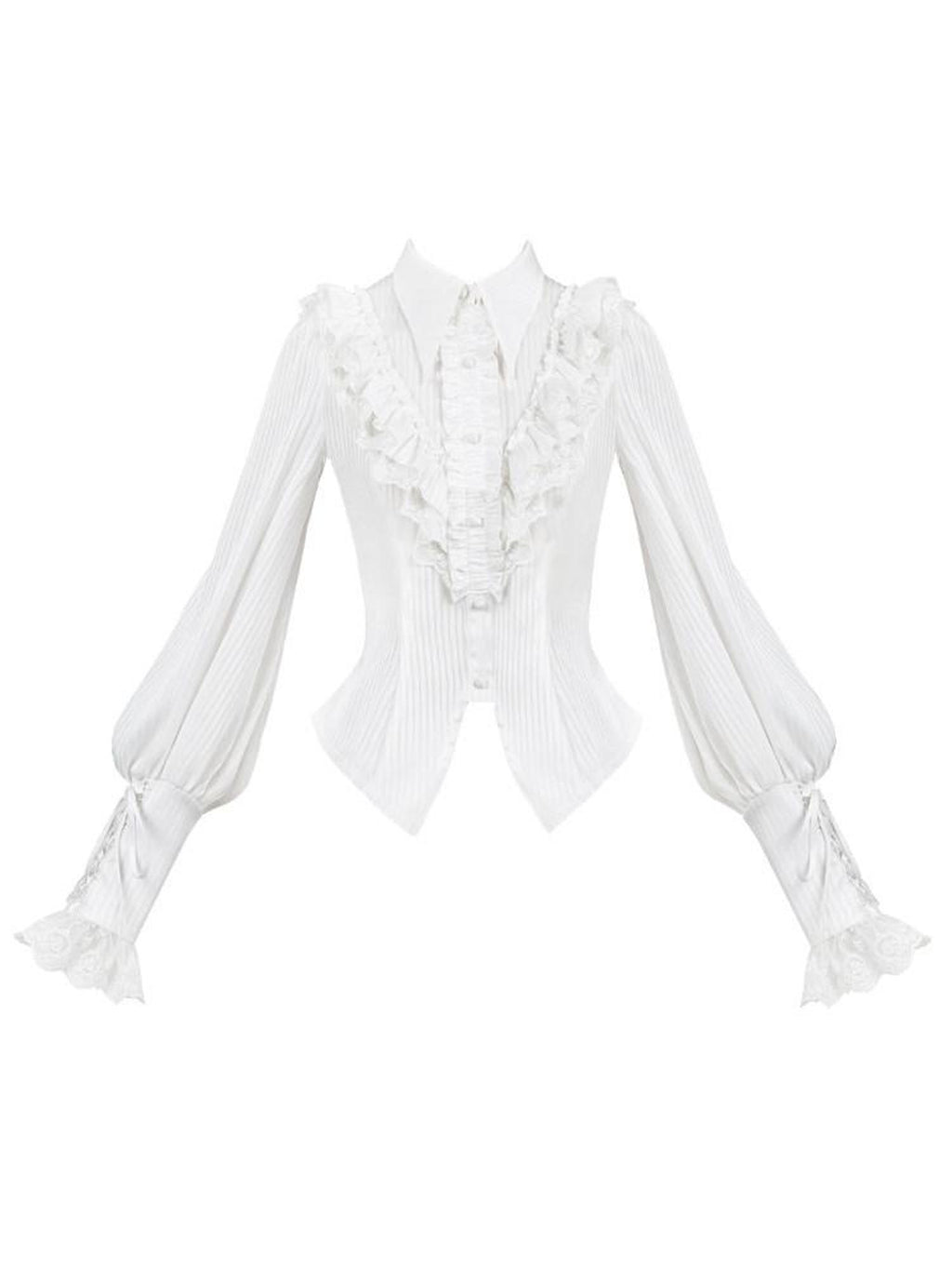 With PUJI Gothic Lolita Lantern Sleeve Turn Down Collar Women's Long Sleeve Blouses