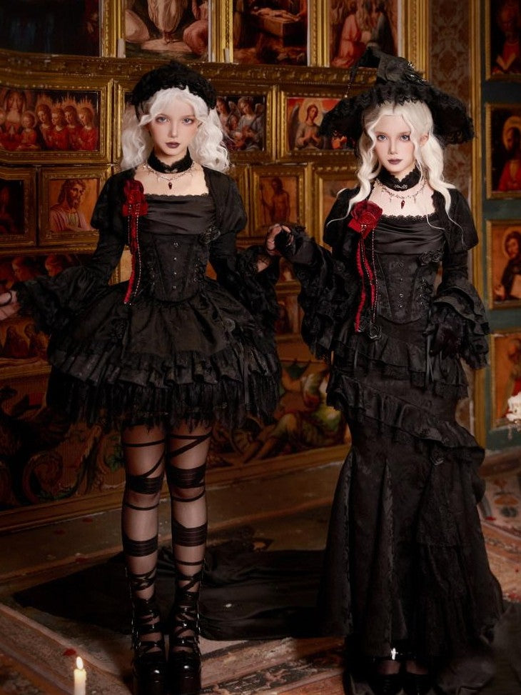 With PUJI Gothic Witch Boned Neckline Corset Asymmetrical Mermaid Fishtail Women's Skirts