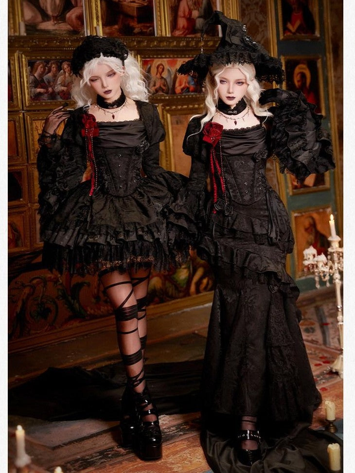 With PUJI Gothic Witch Boned Neckline Corset Asymmetrical Mermaid Fishtail Women's Skirts