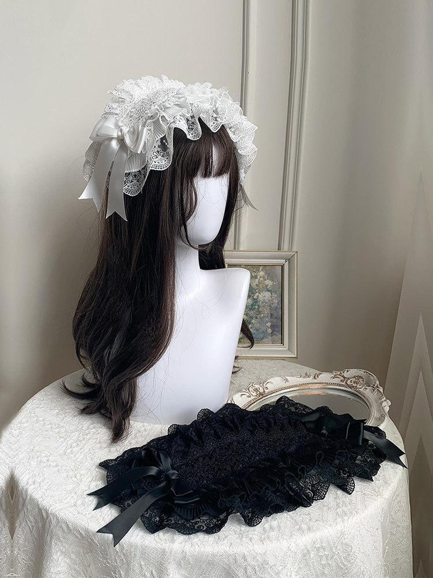 With PUJI Lace Bow Versatile Lolita Back Two Side Clips Women's Headbows
