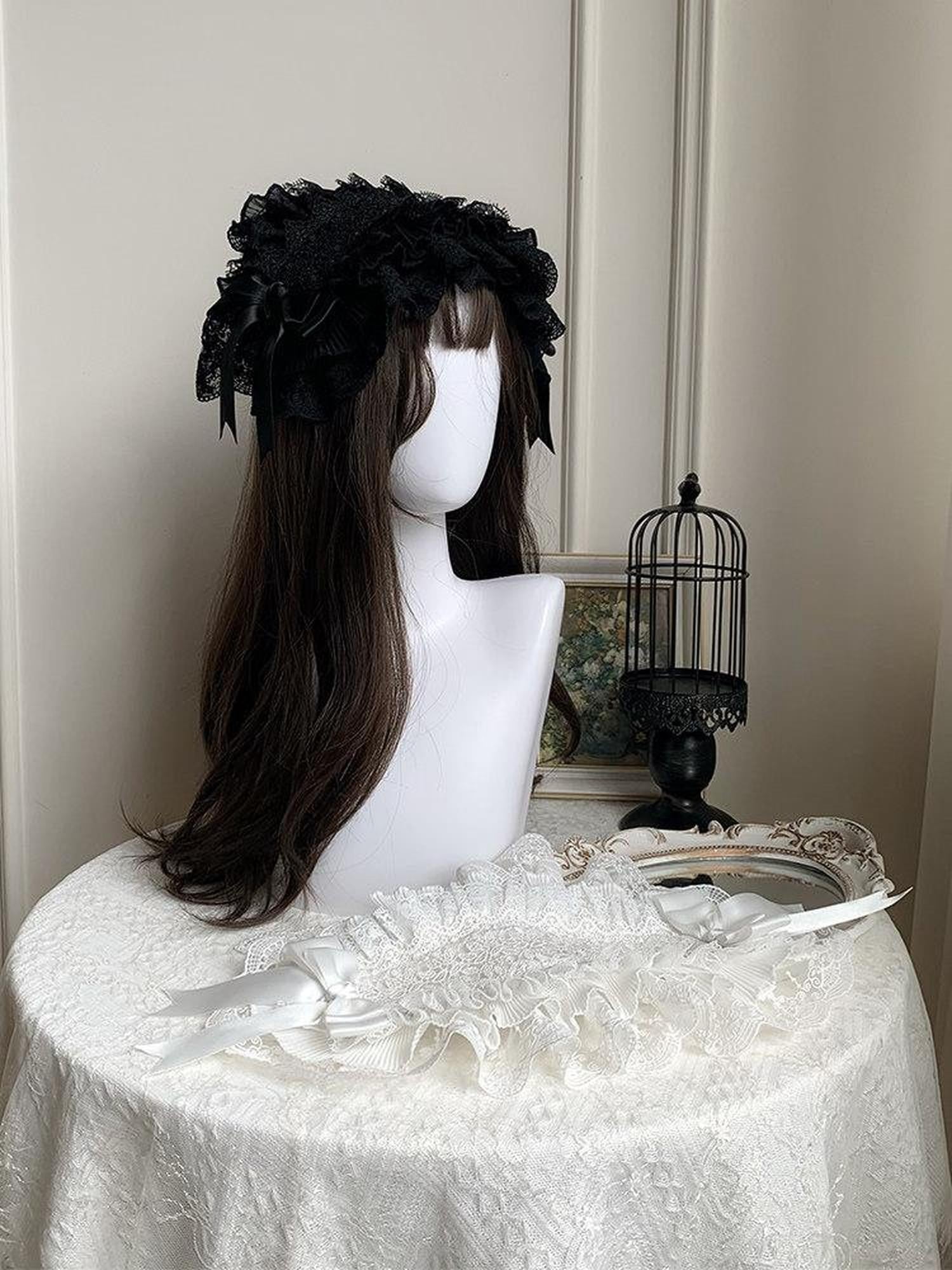 With PUJI Lace Bow Versatile Lolita Back Two Side Clips Women's Headbows