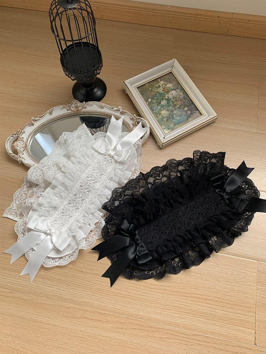 With PUJI Lace Bow Versatile Lolita Back Two Side Clips Women's Headbows