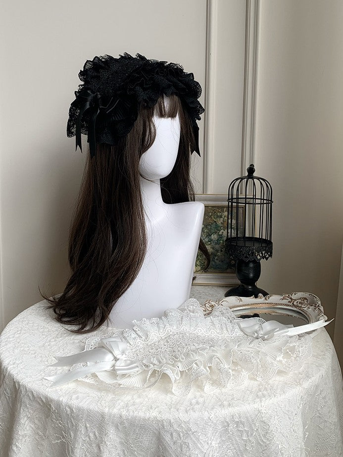 With PUJI Lace Bow Versatile Lolita Back Two Side Clips Women's Headbows
