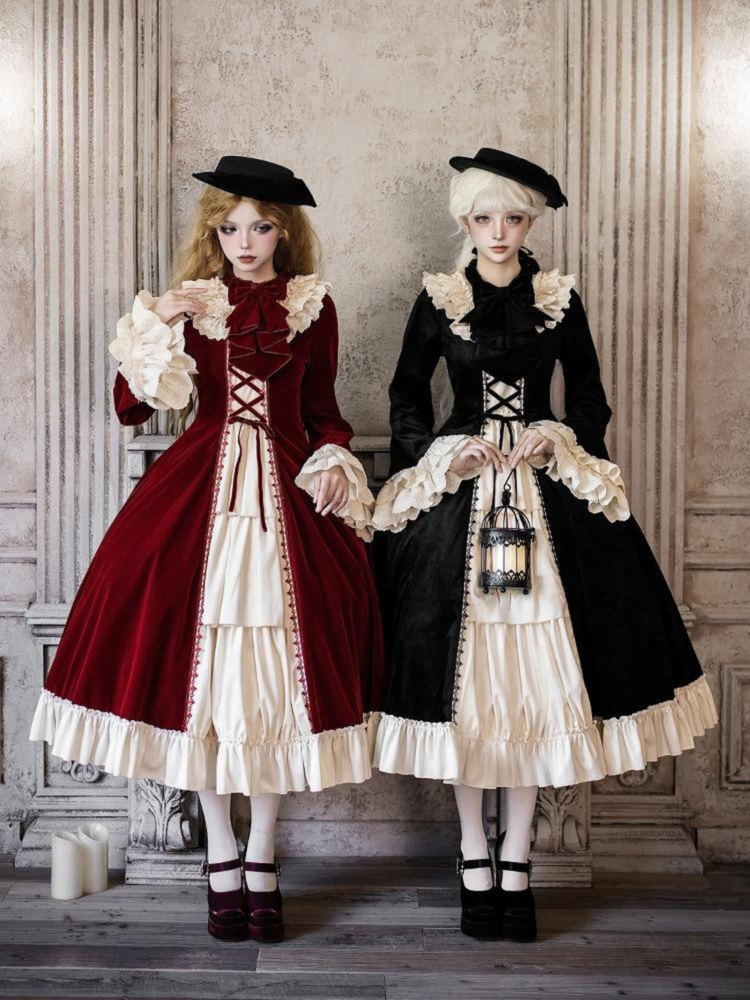 With PUJI Lace Stand Collar Ruffle Trim Open Front Women's Long Sleeve Op