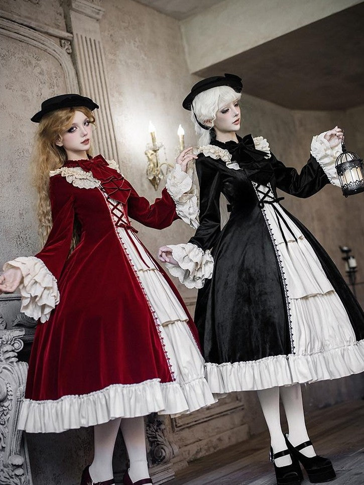 With PUJI Lace Stand Collar Ruffle Trim Open Front Women's Long Sleeve Op