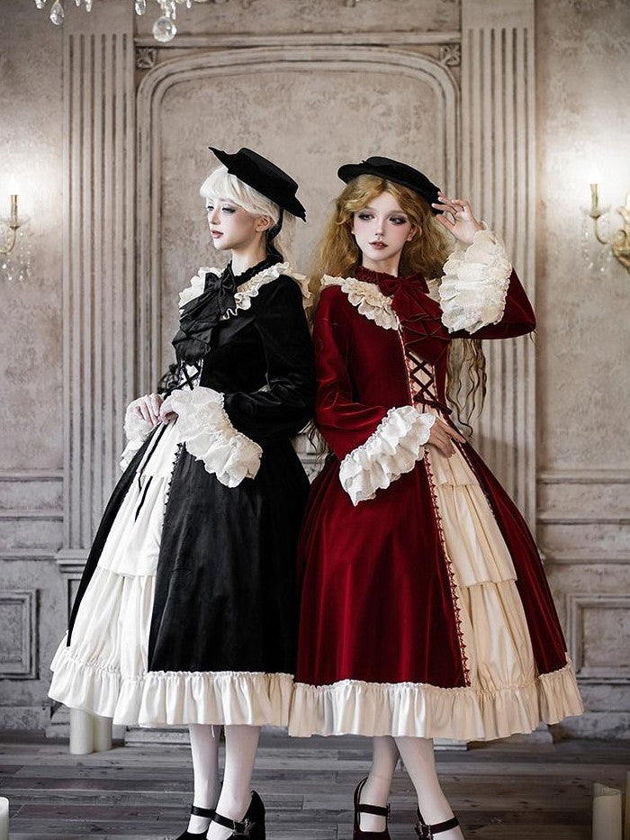 With PUJI Lace Stand Collar Ruffle Trim Open Front Women's Long Sleeve Op