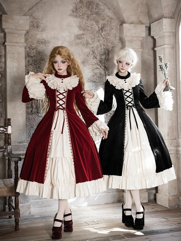 With PUJI Lace Stand Collar Ruffle Trim Open Front Women's Long Sleeve Op