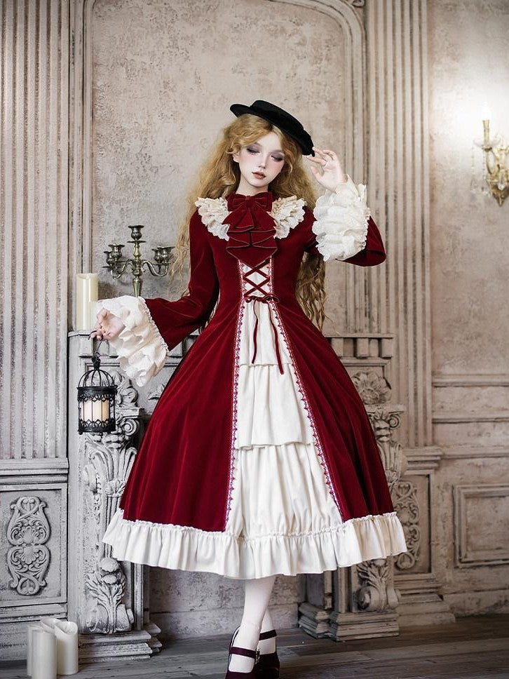 With PUJI Lace Stand Collar Ruffle Trim Open Front Women's Long Sleeve Op