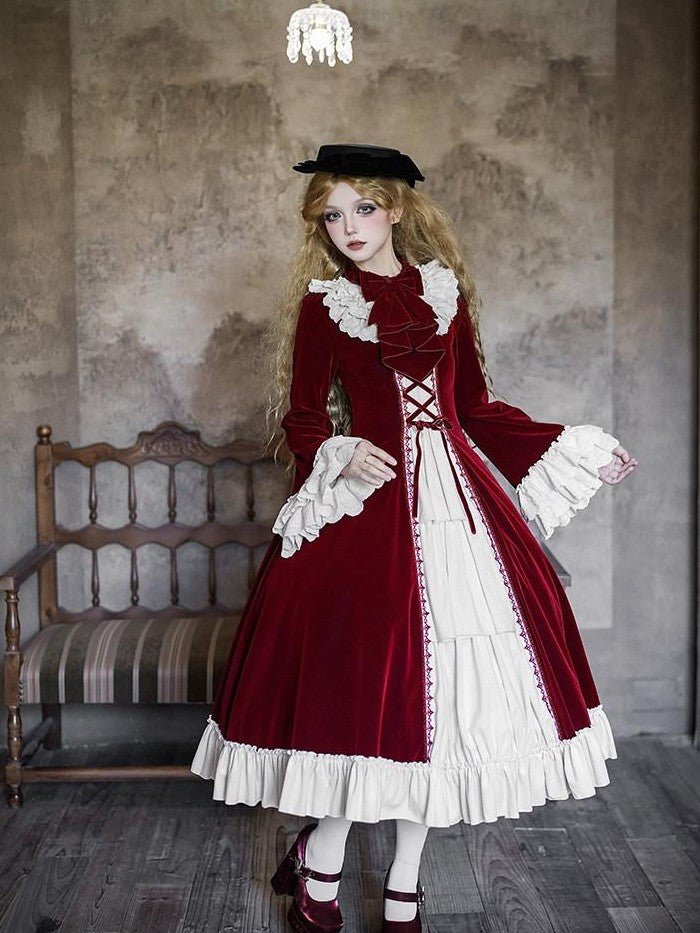 With PUJI Lace Stand Collar Ruffle Trim Open Front Women's Long Sleeve Op