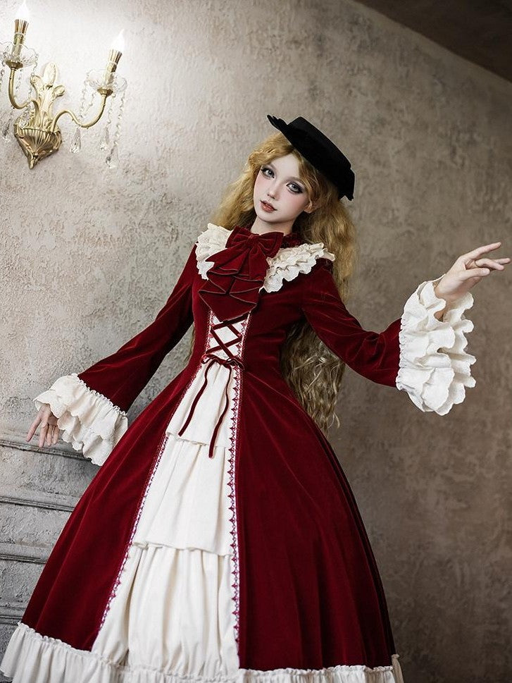 With PUJI Lace Stand Collar Ruffle Trim Open Front Women's Long Sleeve Op