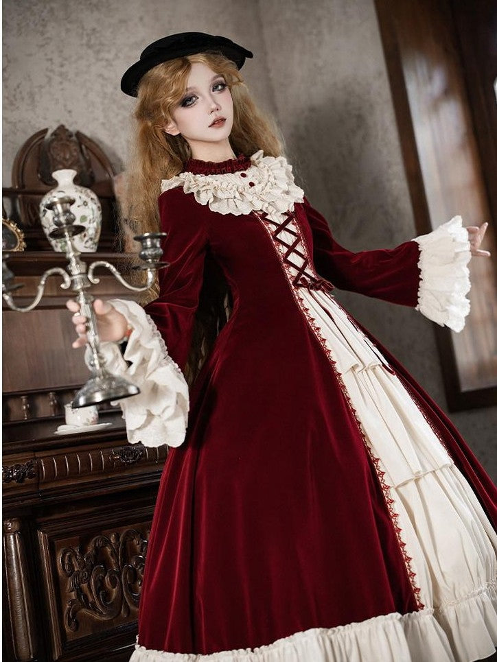 With PUJI Lace Stand Collar Ruffle Trim Open Front Women's Long Sleeve Op