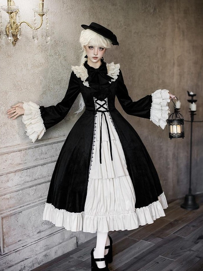 With PUJI Lace Stand Collar Ruffle Trim Open Front Women's Long Sleeve Op