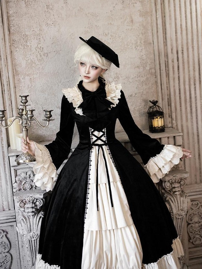 With PUJI Lace Stand Collar Ruffle Trim Open Front Women's Long Sleeve Op